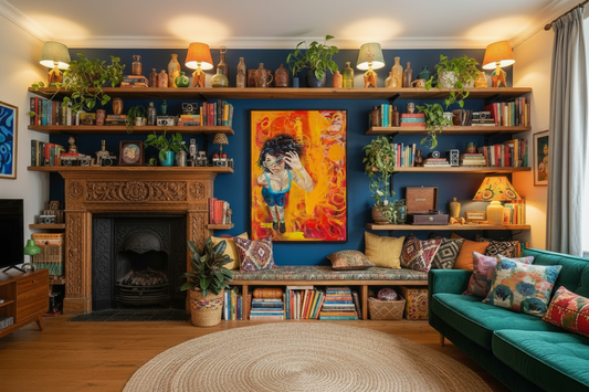 Beat Dis – Eclectic Room with Blue Art